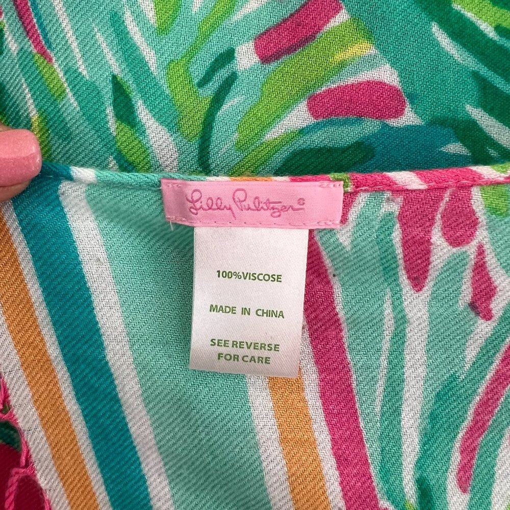 Lilly Pulitzer Palm Leaf  Scarf-Wrap-Swim Cover-Up Multi Color Fringe - Picture 9 of 15